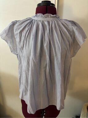 NWT TRUTH Light Blue Stripe Ruffle-Neck Women's Top, Size Small